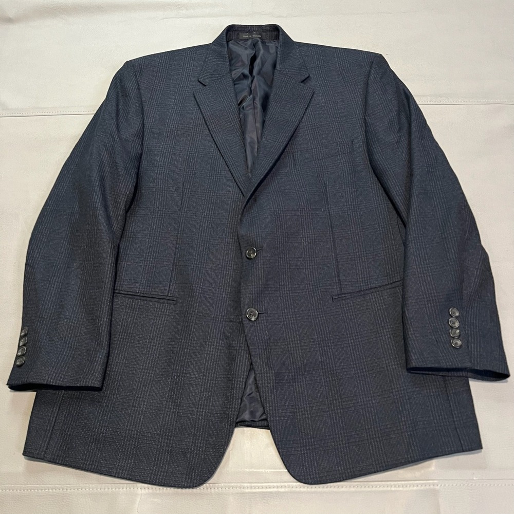 Ralph‎ Lauren Men Blazer Jacket Navy Window Pane Plaid Two Button 46R-4315